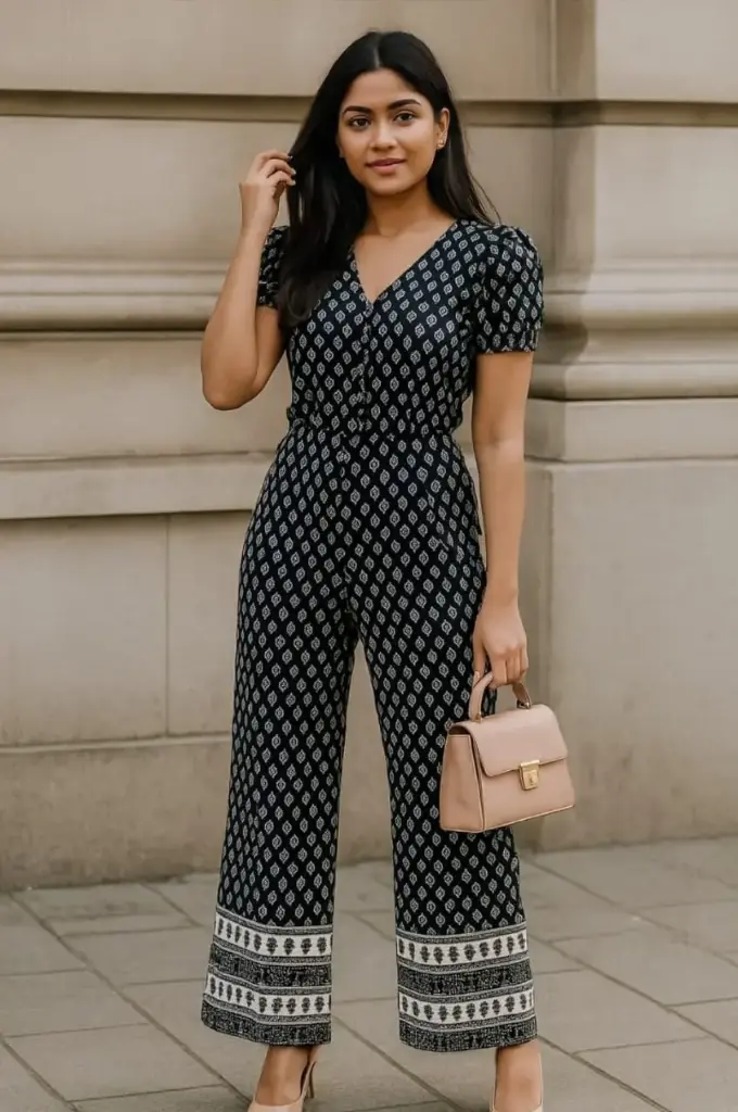 Chic Black and White Printed Palazzo Jumpsuit