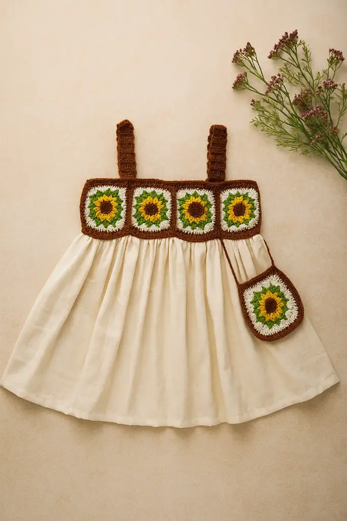 Golden Petal Crochet Dress